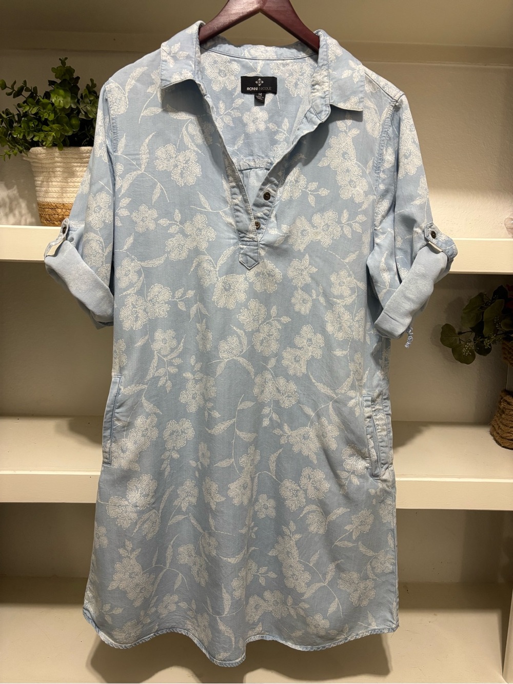 Floral Shirt Dress - Light Blue by